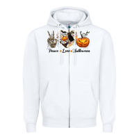 White Peace Love Halloween Zipper Hoodie - texasbilliewilder