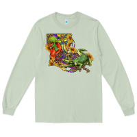 Matcha Louisiana Map With Mardi Gras Crocodile Long Sleeve Tee - RanaPortraitStore