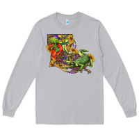 Moon Dust Louisiana Map With Mardi Gras Crocodile Long Sleeve Tee - RanaPortraitStore