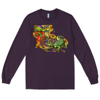Plum Louisiana Map With Mardi Gras Crocodile Long Sleeve Tee - RanaPortraitStore