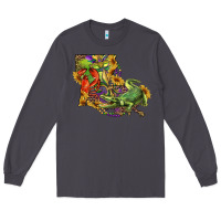 Smoke Louisiana Map With Mardi Gras Crocodile Long Sleeve Tee - RanaPortraitStore