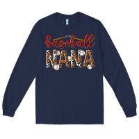 Navy baseball nana with leopard Long Sleeve Tee - texasbilliewilder