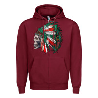 Burgundy mexican indian headdress with skull Zipper Hoodie - RanaPortraitStore