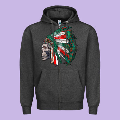 Mexican Indian Headdress With Skull Zipper Hoodie Designed By Ranaportraitstore