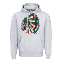Heather Grey mexican indian headdress with skull Zipper Hoodie - RanaPortraitStore