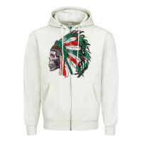 Oatmeal Heather mexican indian headdress with skull Zipper Hoodie - RanaPortraitStore