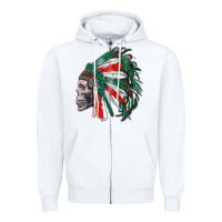 White mexican indian headdress with skull Zipper Hoodie - RanaPortraitStore