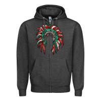 Charcoal Heather mexican flag indian headdress Zipper Hoodie - RanaPortraitStore