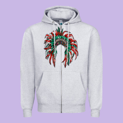 Mexican Flag Indian Headdress Zipper Hoodie Designed By Ranaportraitstore