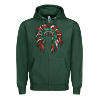 Sports Green mexican flag indian headdress Zipper Hoodie - RanaPortraitStore
