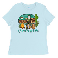 Baby Blue camping life caravan and gnome Ladies Tee - BarkalooDesign