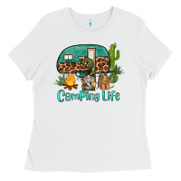 White camping life caravan and gnome Ladies Tee - BarkalooDesign