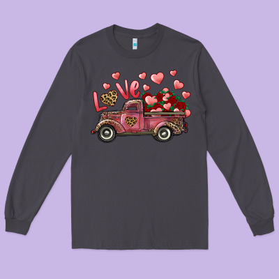 Long Sleeve Tee Love Truck With Roses And Leopard