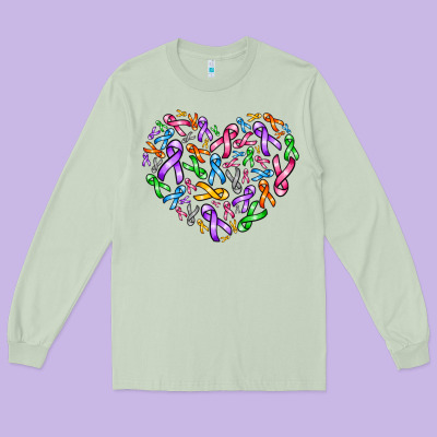 Cancer Ribbon Heart Long Sleeve Tee Designed By Adodesignshop