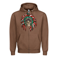 Chestnut mexican flag indian headdress with  skull Zipper Hoodie - RanaPortraitStore