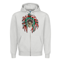 Dove Grey mexican flag indian headdress with  skull Zipper Hoodie - RanaPortraitStore
