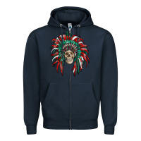 Navy mexican flag indian headdress with  skull Zipper Hoodie - RanaPortraitStore