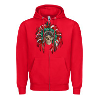Red mexican flag indian headdress with  skull Zipper Hoodie - RanaPortraitStore