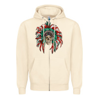 Sandshell mexican flag indian headdress with  skull Zipper Hoodie - RanaPortraitStore