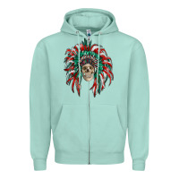 Seafoam mexican flag indian headdress with  skull Zipper Hoodie - RanaPortraitStore