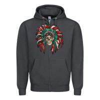 Smoke mexican flag indian headdress with  skull Zipper Hoodie - RanaPortraitStore