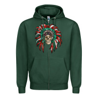 Sports Green mexican flag indian headdress with  skull Zipper Hoodie - RanaPortraitStore