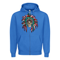 True Royal mexican flag indian headdress with  skull Zipper Hoodie - RanaPortraitStore