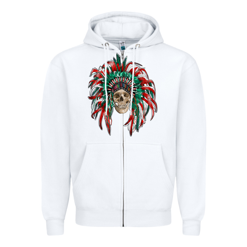 Mexican Flag Indian Headdress With  Skull Zipper Hoodie by RanaPortraitStore | Teevron