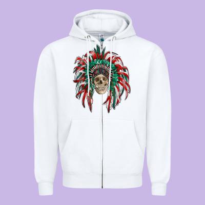 Mexican Flag Indian Headdress With  Skull Zipper Hoodie Designed By Ranaportraitstore