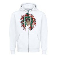 White mexican flag indian headdress with  skull Zipper Hoodie - RanaPortraitStore