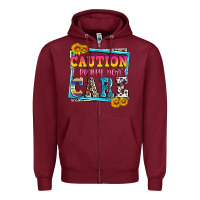 Burgundy caution i really don't care Zipper Hoodie - Zillion Design Studio