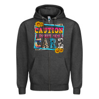 Charcoal Heather caution i really don't care Zipper Hoodie - Zillion Design Studio