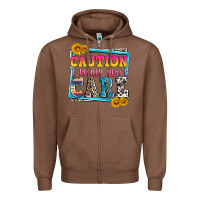Chestnut caution i really don't care Zipper Hoodie - Zillion Design Studio