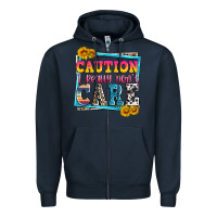 Navy caution i really don't care Zipper Hoodie - Zillion Design Studio