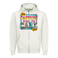 Oatmeal Heather caution i really don't care Zipper Hoodie - Zillion Design Studio