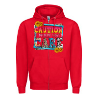 Red caution i really don't care Zipper Hoodie - Zillion Design Studio