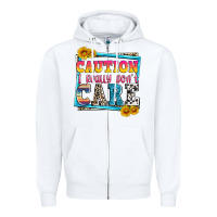 White caution i really don't care Zipper Hoodie - Zillion Design Studio