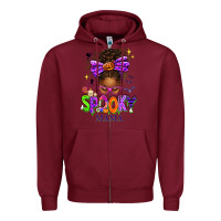Burgundy Halloween Afro Messy Bun Spooky Mama Zipper Hoodie - texasbilliewilder
