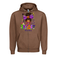 Chestnut Halloween Afro Messy Bun Spooky Mama Zipper Hoodie - texasbilliewilder