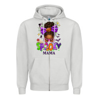 Dove Grey Halloween Afro Messy Bun Spooky Mama Zipper Hoodie - texasbilliewilder