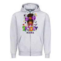 Heather Grey Halloween Afro Messy Bun Spooky Mama Zipper Hoodie - texasbilliewilder