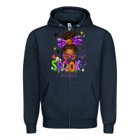 Navy Halloween Afro Messy Bun Spooky Mama Zipper Hoodie - texasbilliewilder