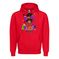 Red Halloween Afro Messy Bun Spooky Mama Zipper Hoodie - texasbilliewilder