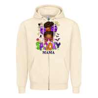 Sandshell Halloween Afro Messy Bun Spooky Mama Zipper Hoodie - texasbilliewilder