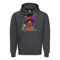 Smoke Halloween Afro Messy Bun Spooky Mama Zipper Hoodie - texasbilliewilder