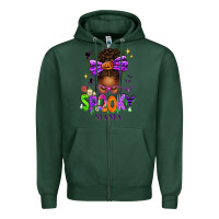Sports Green Halloween Afro Messy Bun Spooky Mama Zipper Hoodie - texasbilliewilder