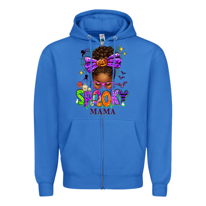 Halloween Afro Messy Bun Spooky Mama Zipper Hoodie by texasbilliewilder | Teevron