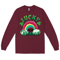 Burgundy Lucky and blessed rainbow Long Sleeve Tee - RanaPortraitStore