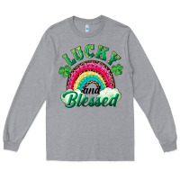 Heather Grey Lucky and blessed rainbow Long Sleeve Tee - RanaPortraitStore