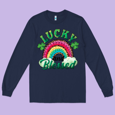 Long Sleeve Tee Lucky and blessed rainbow